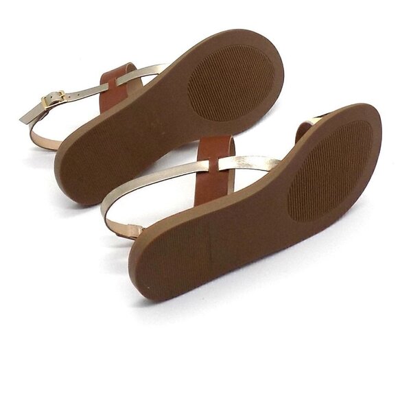 Bloomingdale's Aqua Flat Strappy Sandals Gold Brown Leopard Animal Print - Picture 5 of 7